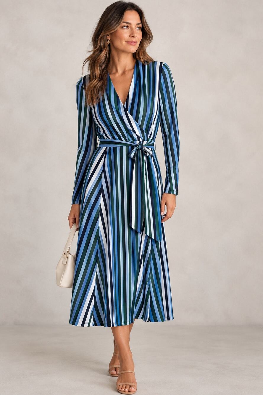 NWT Ann Taylor Blue Green Striped Midi Dress M | Coastal Preppy Yacht Club